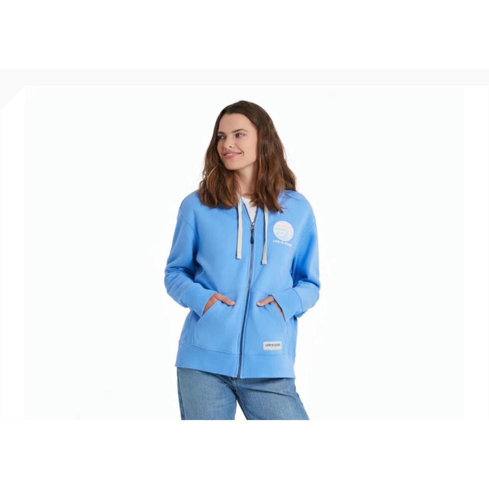 Life is Good Womens Simply True Zip Hoodie Blue Mountain Sunset Graphic Medium